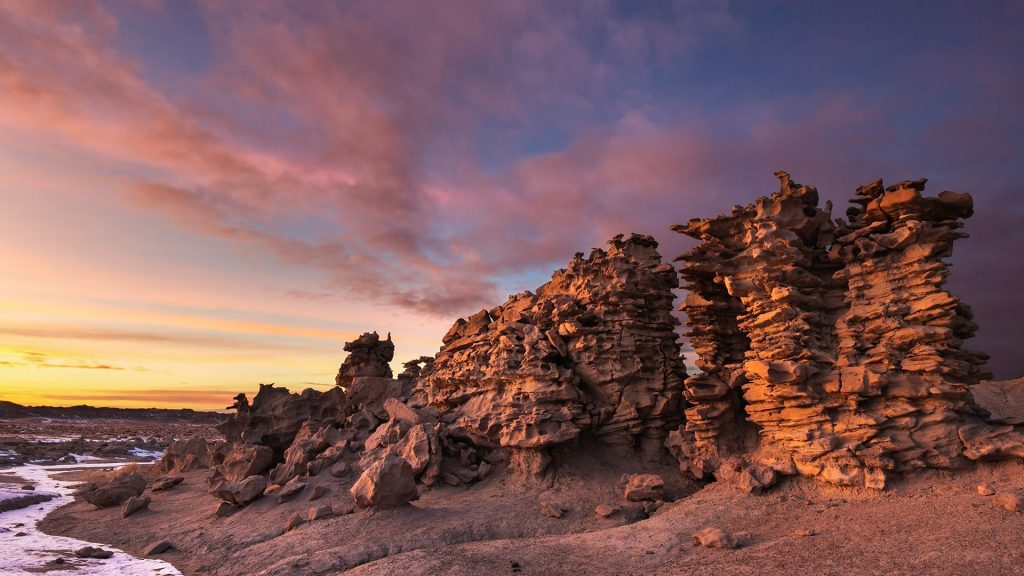 Sandstone rock formation at sunset, Fantasy Canyon, Uintah County, Utah, USA