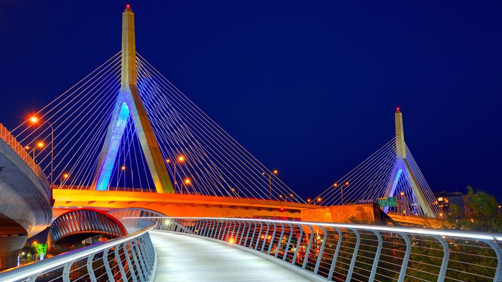 Leonard P. Zakim Bunker Hill Memorial Bridge at sunset, Boston, Massachusetts, USA