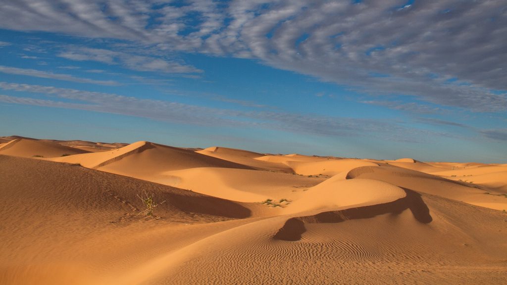 Late afternoon landscape of Sahara desert dunes, Chinguetti, Adrar, Mauritania