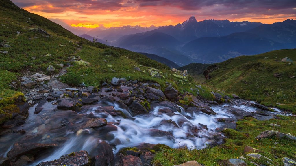 Dawn in the mountains with river, Svaneti, Georgia, Caucasus
