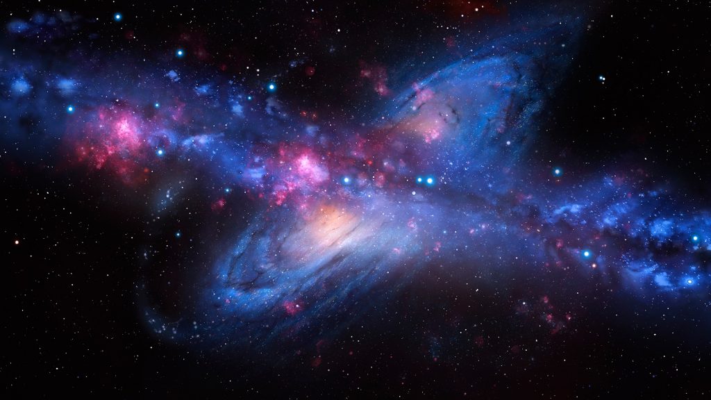 An artist's impression of the Milky Way galaxy colliding with Andromeda