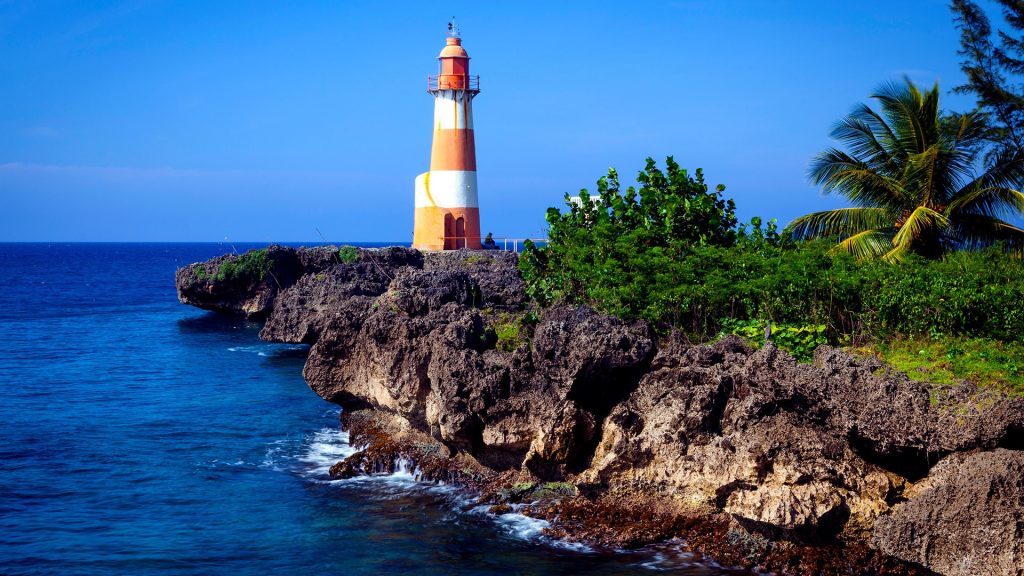 The picturesque Folly Point Lighthouse, Port Antonio, Jamaica