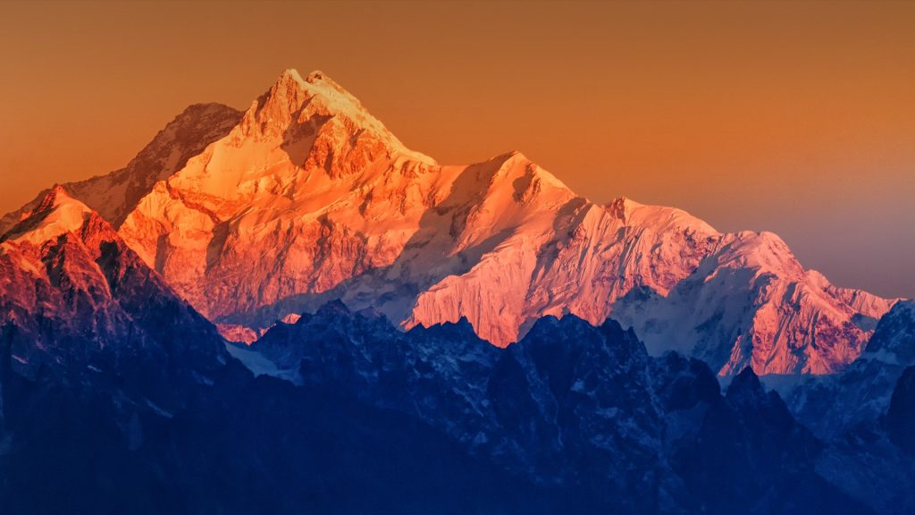 Sunrise on Mount Kanchenjugha, Himalayan mountain range, Sikkim, India