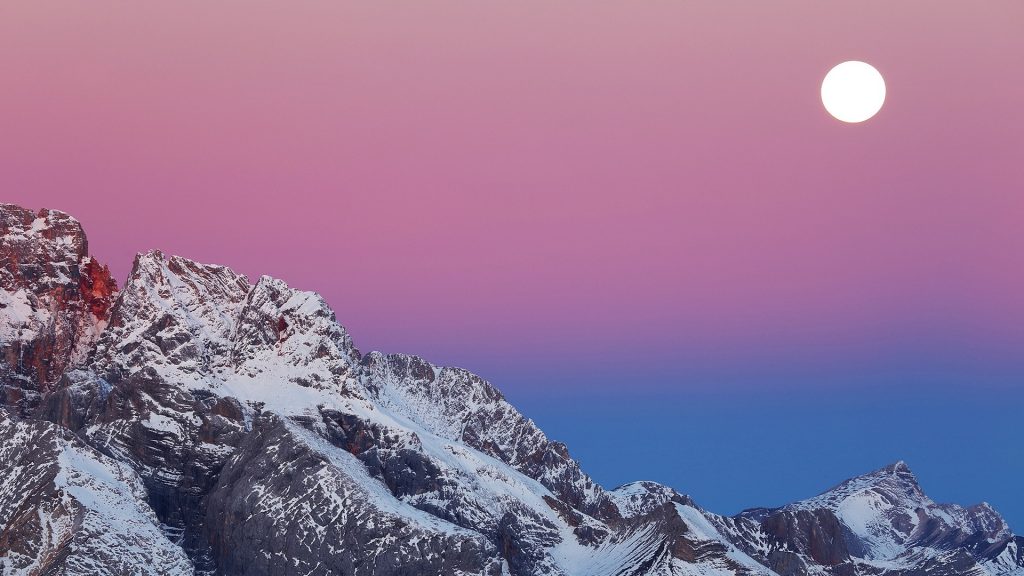 Winter sunrise landscape in the Dolomites, Hohe Gaisl mount, Italy