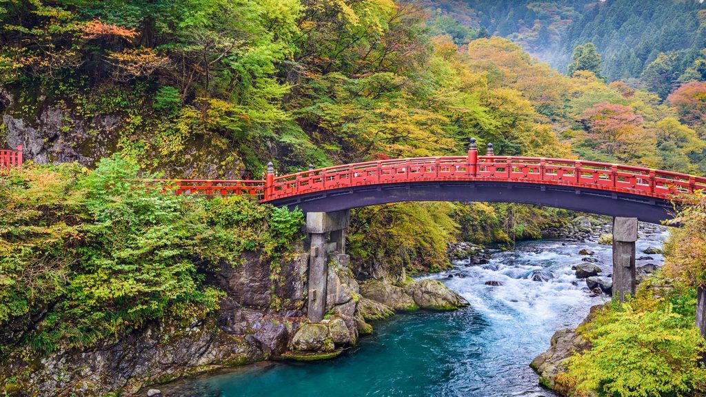Sacred Shinkyo Bridge in Nikkō during fall season, Tochigi, Japan