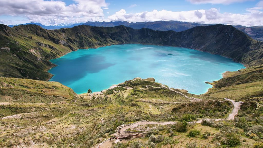 View of lake of the Quilotoa caldera, Andes, Ecuador