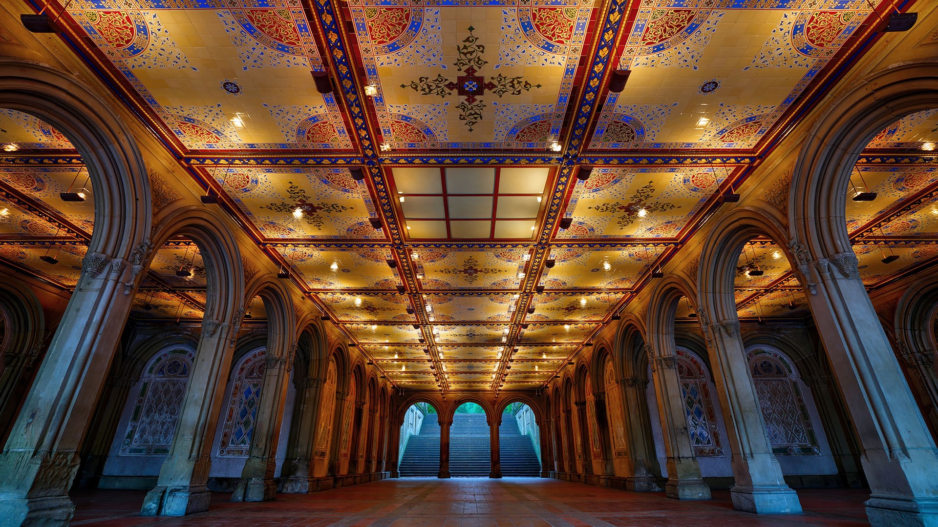 Bethesda Terrace Arcade walkway in Central Park, Manhattan, New York ...