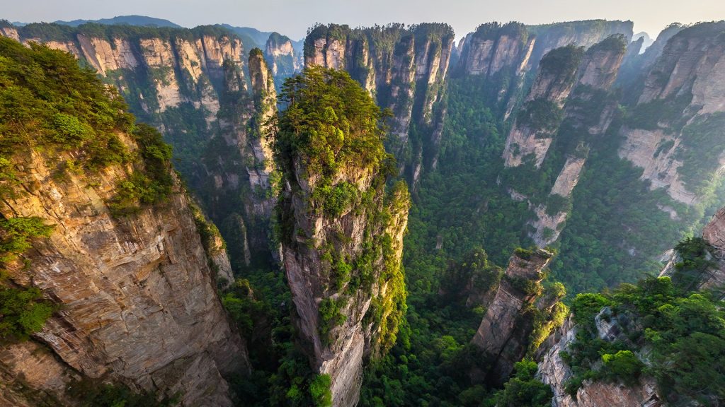 Aerial view of Avatar Mountains, Zhangjiajie National Forest Park, China