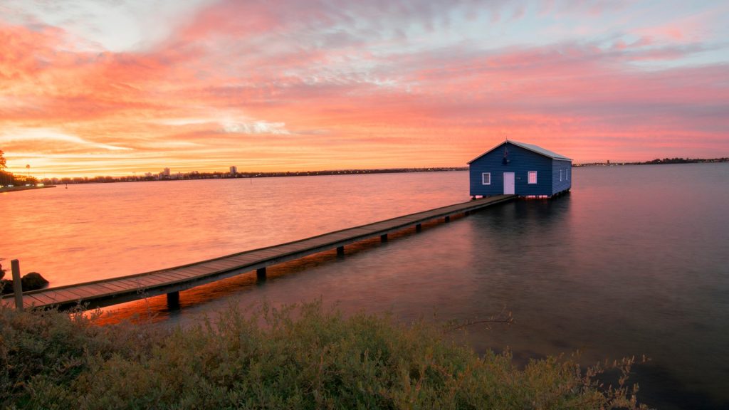 Sunrise at Matilda bay boat shed, Swan River, Perth, Western Australia