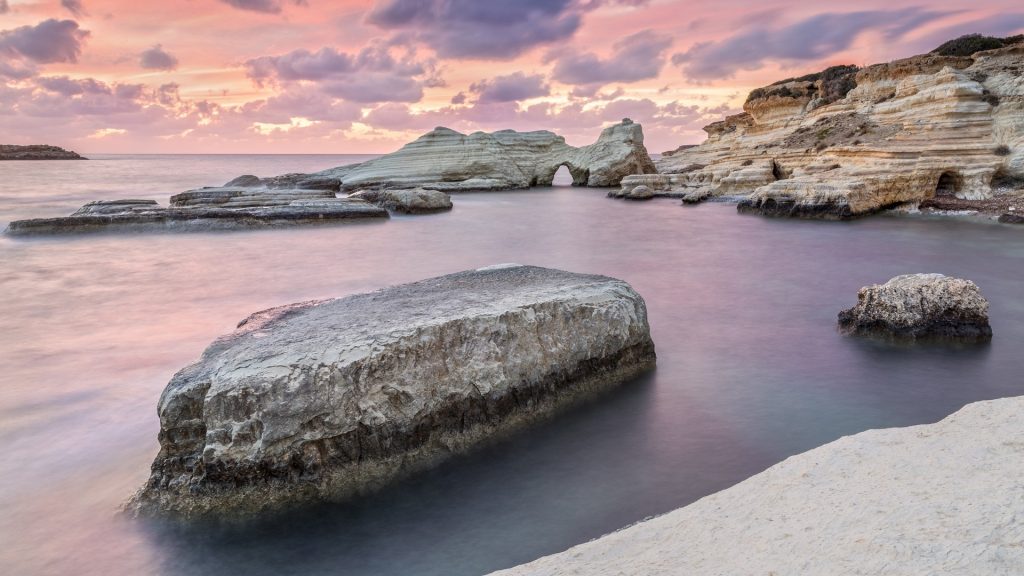 Coast at the Sea Caves near Peyia in the evening light, Paphos District, Republic of Cyprus