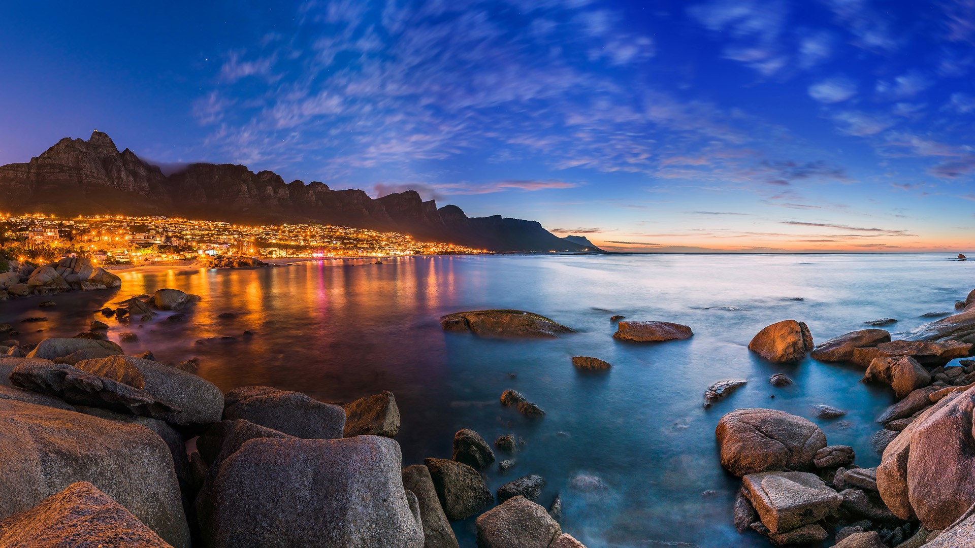 View of Cape Town's Table Mountain, Lions head & Twelve Apostles at ...