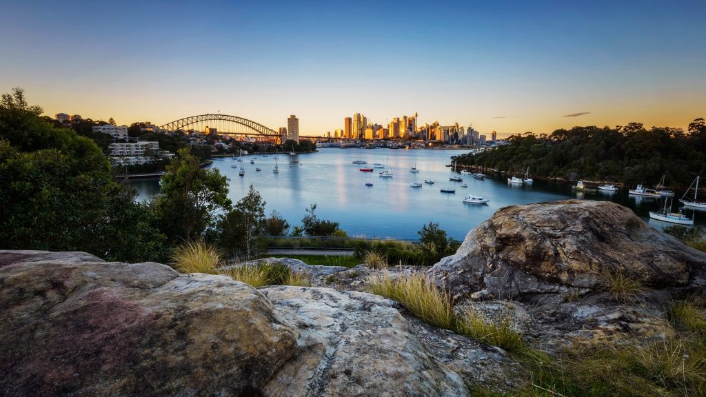 View of Sydney sunrise from Waverton, New South Wales, Australia