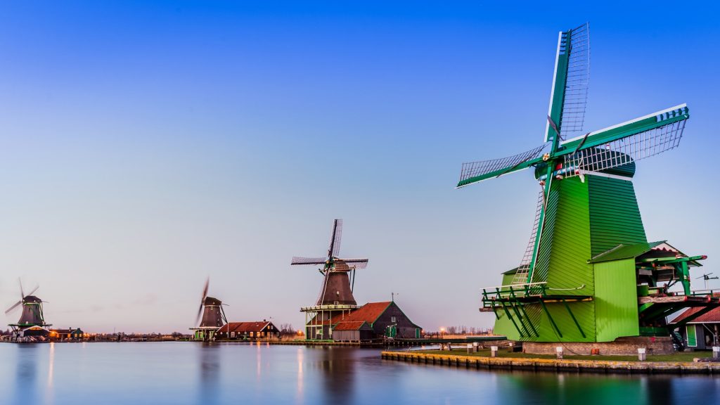 Dutch mill scenery, Zaanse Schans, neighbourhood of Zaandam, Netherlands