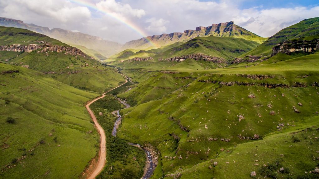 Rainbow over Sani Pass valley, KwaZulu-Natal, South Africa