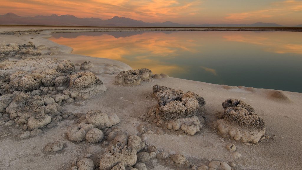 Laguna Cejar sink hole lake in the Salar de Atacama desert near San Pedro, Chile