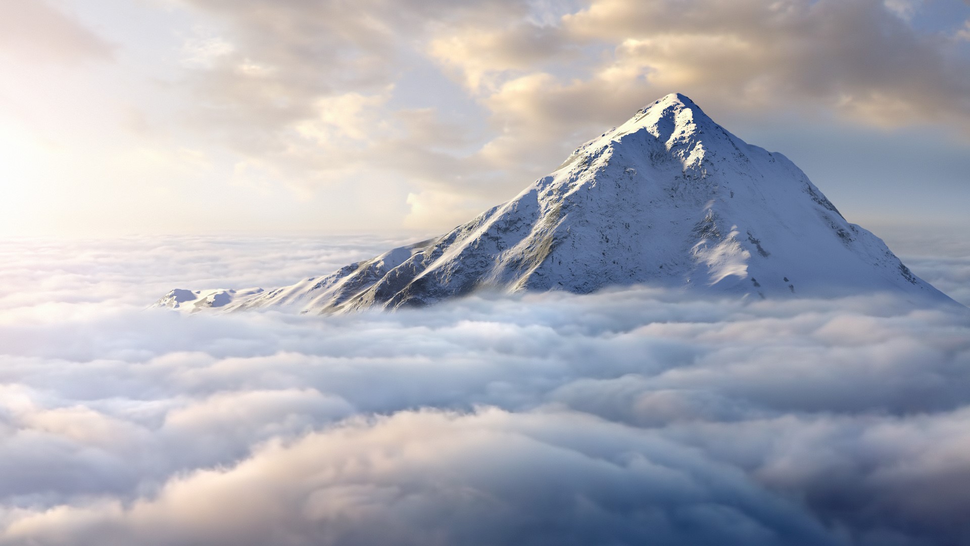 Snow-covered mountaintop above clouds | Windows Spotlight Images