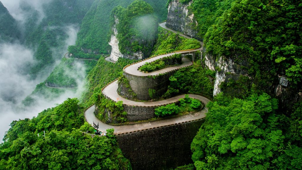 The winding road of Tianmen mountain national park, Zhangjiajie, Hunan, China