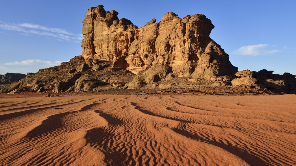 Rocks and dunes at the cirque, Tassili Tadrart, Tassili n'Ajjer National Park, Algeria