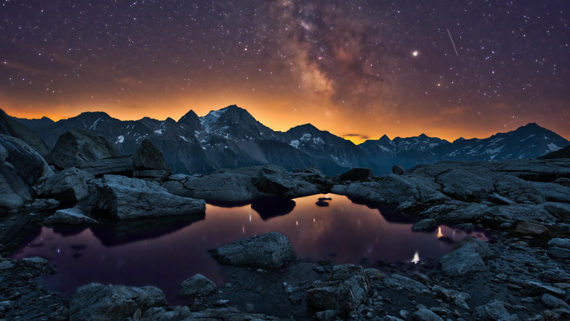 Starry sky with Milky Way over Uri mountains, Maderanertal, Switzerland ...