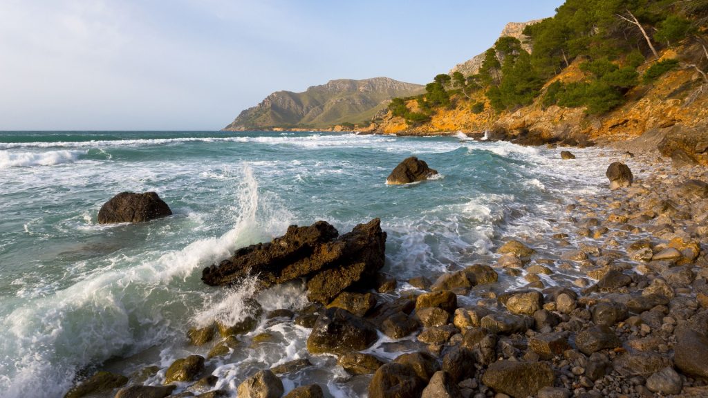 Surf on the beach Cala Na Clara, Majorca (Mallorca), Balearic Islands, Spain