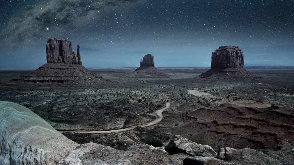 Panoramic view of Milky Way in Monument Valley, Arizona, Utah, USA