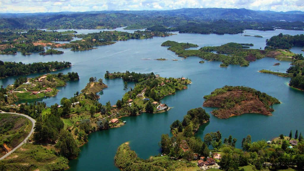 View of the lake from The Rock of Guatape El Peñol, Antioquia, Colombia