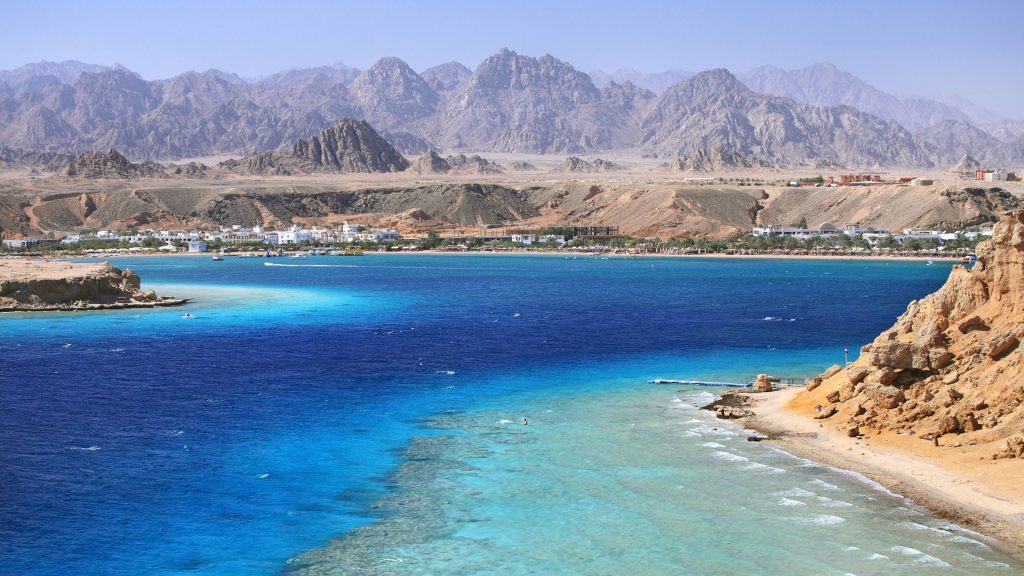 Sharm el Sheikh with Sinai Mountains in background, Red Sea Riviera, Egypt