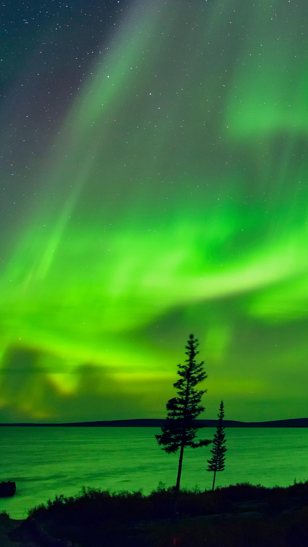 Aurora borealis (northern lights) over Ennadai Lake, Arctic Haven