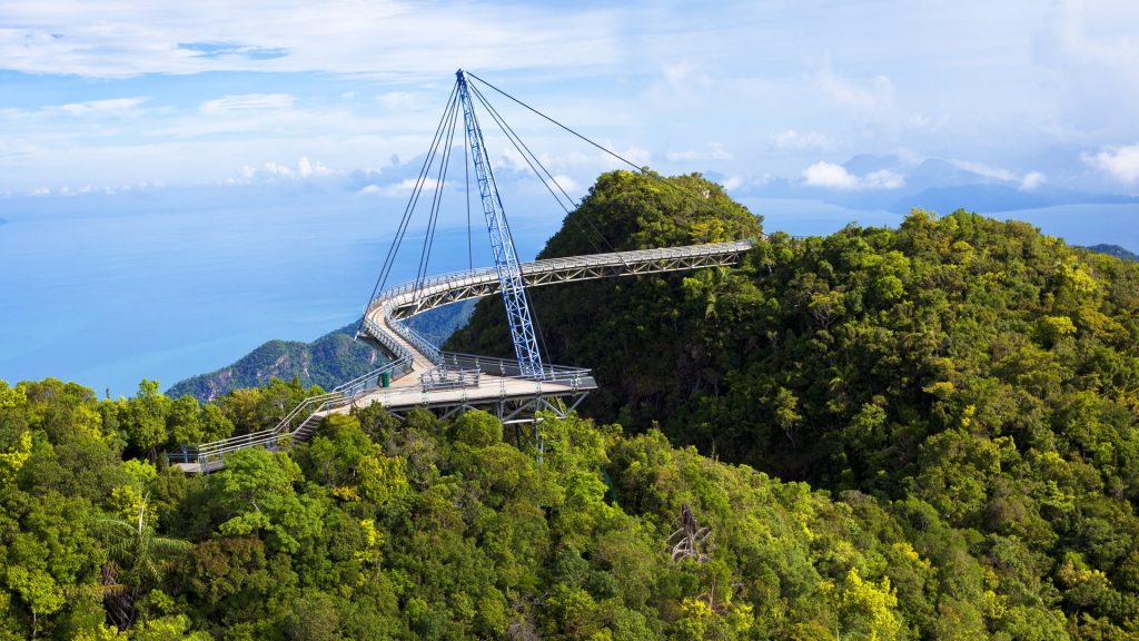 Langkawi Sky Bridge  over the tropical rainforest island landscape, Malaysia