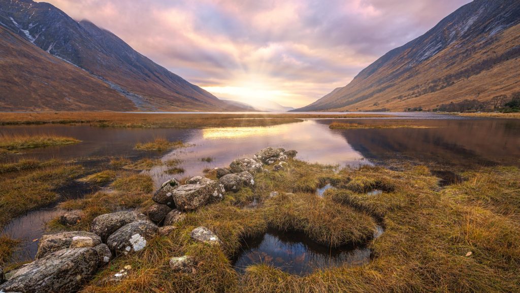 River Etive meets the Loch, near Gualachulain, Scotland, UK