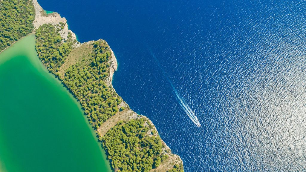 Aerial view of Lake Slano in National park Telašćica, Dugi Otok, Croatia