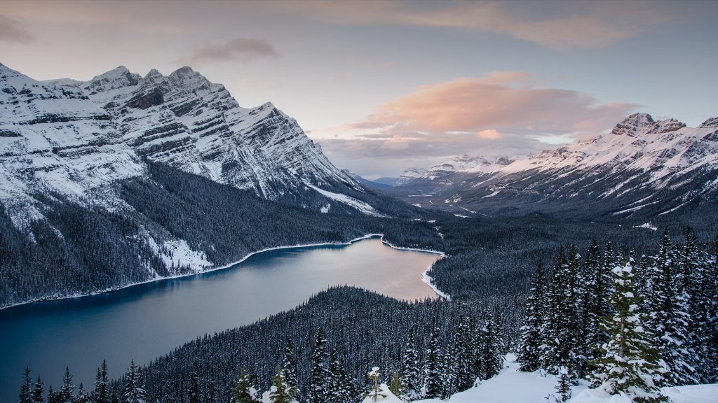 Banff National Park at sunset in winter, Alberta, Canada