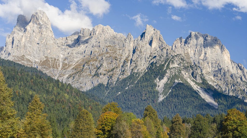Valle del Canali in the mountain range Pale di San Martino in the Dolomites of the Primiero, Italy