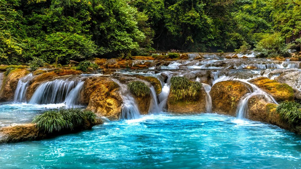 River waterfall in  Xiaoqikong Scenic Area, Libo County, Guizhou province, China