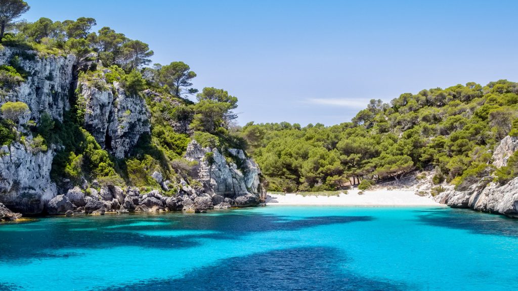 View of Cala Macarelleta beach on Menorca Island, Balearic Islands, Spain