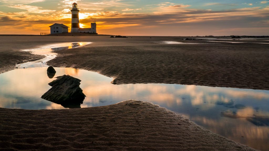 Cape Recife lighthouse at dawn, Port Elizabeth, South Africa