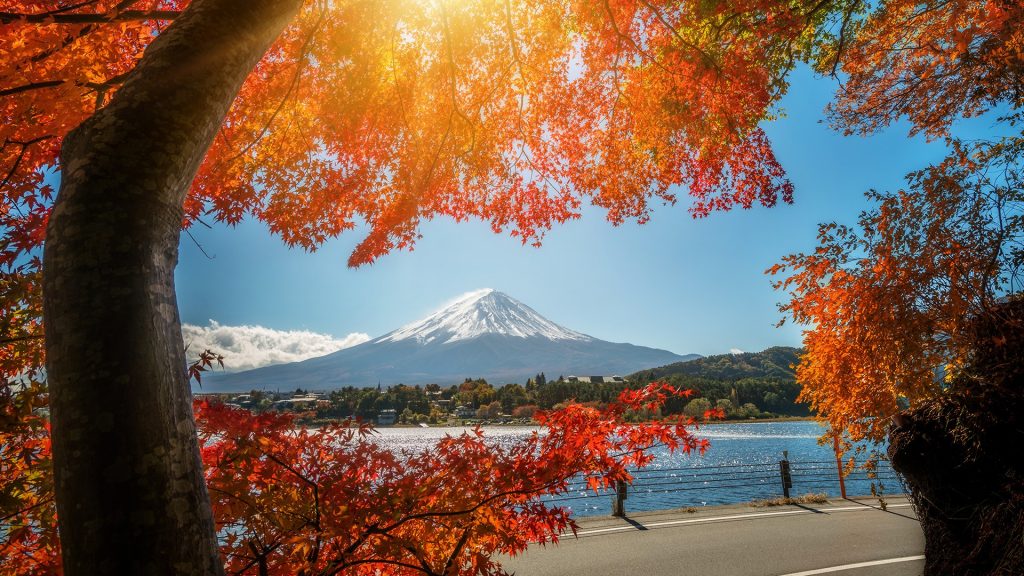 Mount Fuji view from Lake Kawaguchiko in autumn, Japan