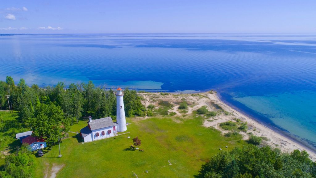 Sturgeon Point Light Station lighthouse on Lake Huron, Haynes Township, Alcona County, Michigan, USA