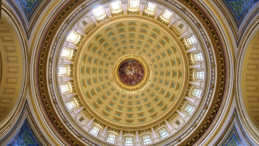Rotunda dome interior of Wisconsin State Capitol in Madison, Wisconsin, USA