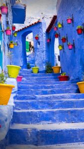 Streets and neighborhoods painted in vivid blue colors, Chefchaouen or ...