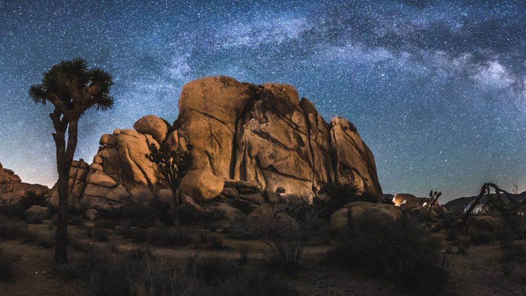 The Milky Way Arch above Old Woman Rock in Joshua Tree National Park, California, USA
