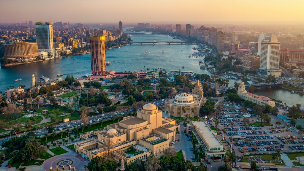 Panorama of Cairo cityscape during sunset from the Cairo tower, Egypt
