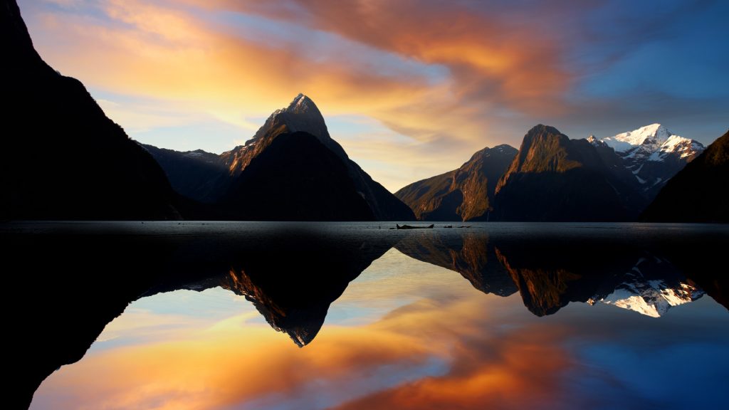 Sunset reflections at Milford Sound, Fiordland National Park, New Zealand's South Island