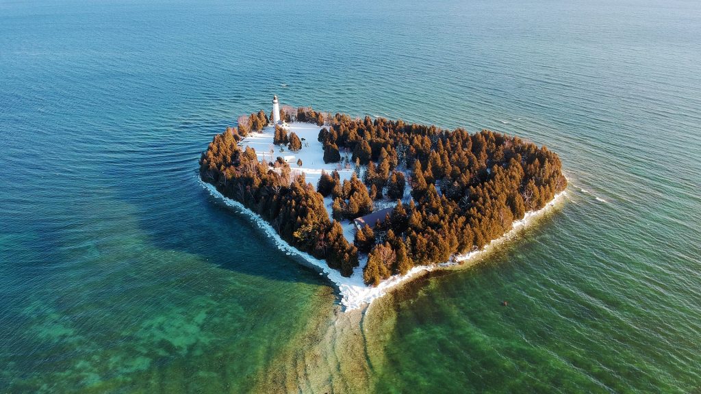 Cana Island on Lake Michigan  in winter, Door County, Wisconsin, USA