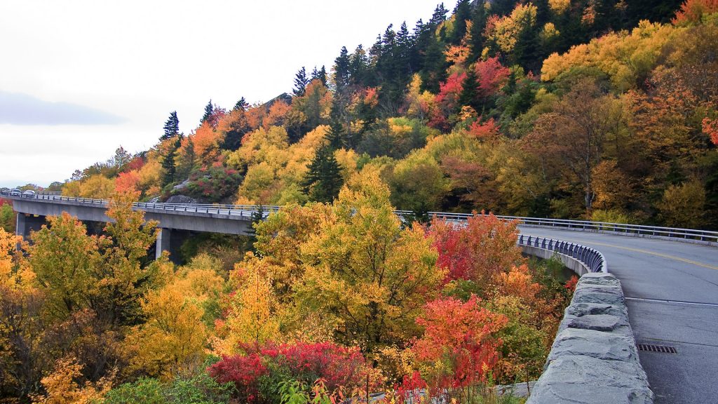 Linn Cove Viaduct on the Blue Ridge Parkway in autumn, North Carolina, USA