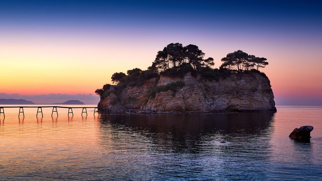 Romantic sunset on Cameo island, Agios Sostis, Zakynthos island, Greece
