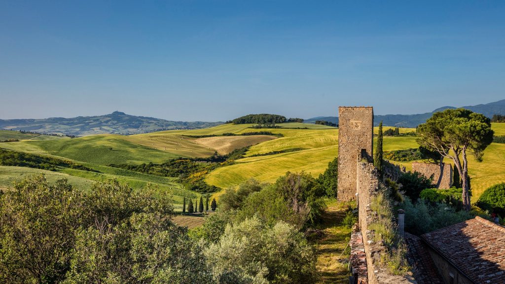 The old wall of Monticchiello village, Orcia Valley, Siena district, Tuscany, Italy