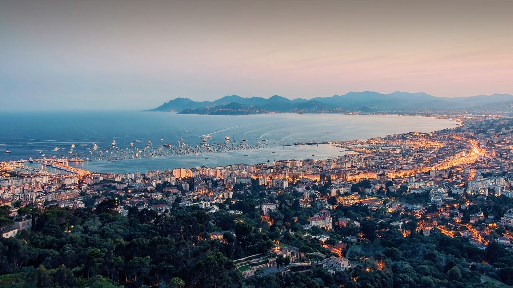 City of Cannes on the French Riviera in the evening, France