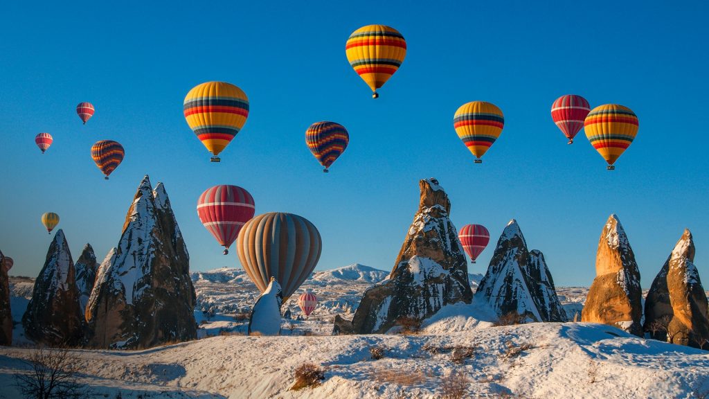 Hot air ballooning in Cappadocia, Central Anatolia of Turkey
