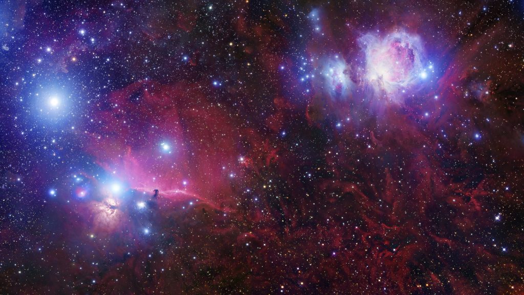 Widefield view of Orion nebula in deep space